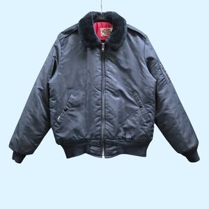 Vintage Dickies Bomber Jacket Mens Medium Navy‎ Blue Faux Fur Collar USA Made